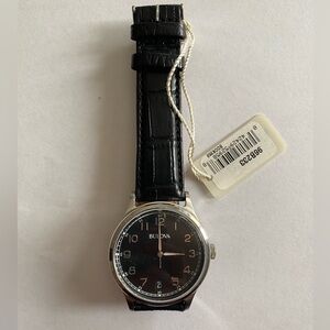 Bulova Black Leather Strap Watch